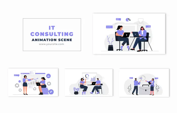IT Consulting Concept Flat 2D Design Character Animation Scene